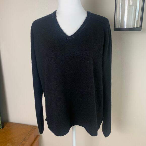 Jones New York Plus Size 2X Women's Cashmere Sequin V-neck Sweater Black Knit - Picture 3 of 8